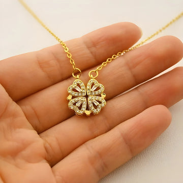 ZGE-923 Korean Magnetic 4 Leaf Clover Pendant Necklace- Golde